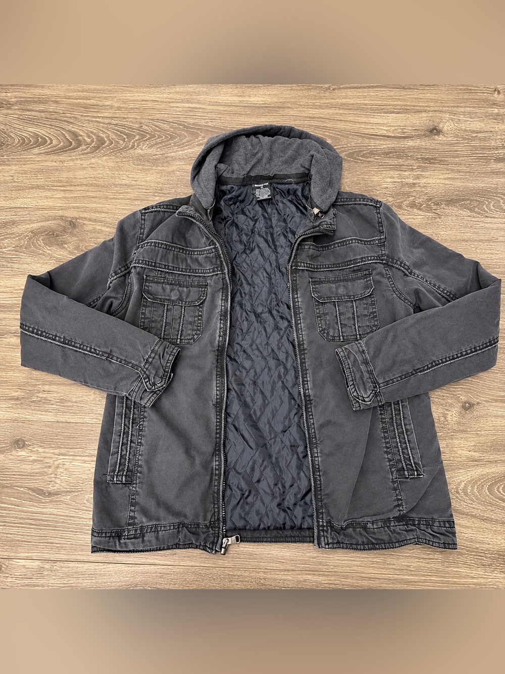 Ring of Fire Men’s Gray Hooded Full Zip Lined Jacket Quilted Accents Size S